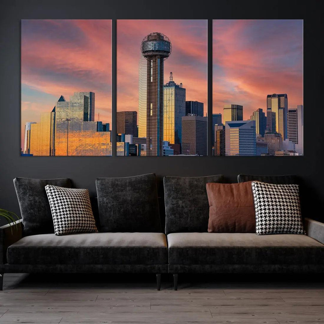 Dallas City Tower at Sunset Skyline Large Wall Art Canvas Print Wall Decor