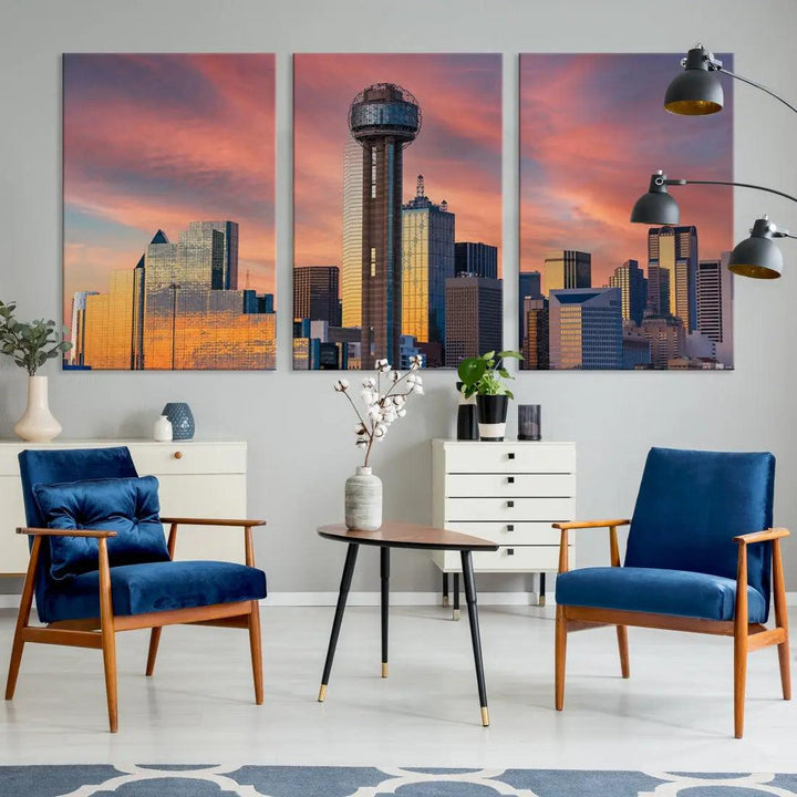 Dallas City Tower at Sunset Skyline Large Wall Art Canvas Print Wall Decor