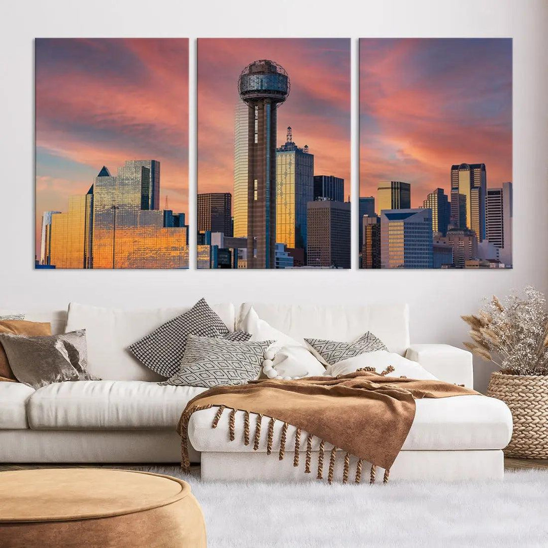 Dallas City Tower at Sunset Skyline Large Wall Art Canvas Print Wall Decor