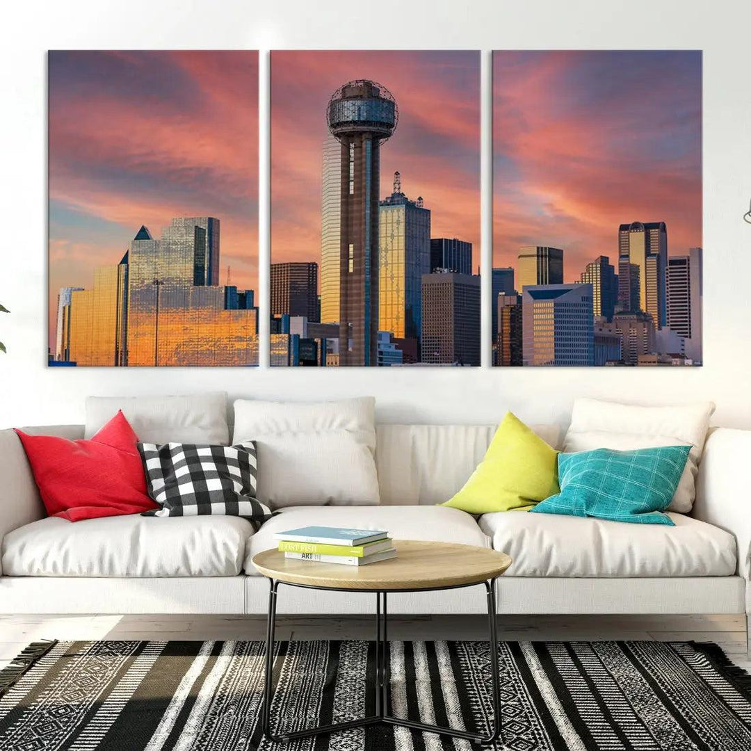 Dallas City Tower at Sunset Skyline Large Wall Art Canvas Print Wall Decor