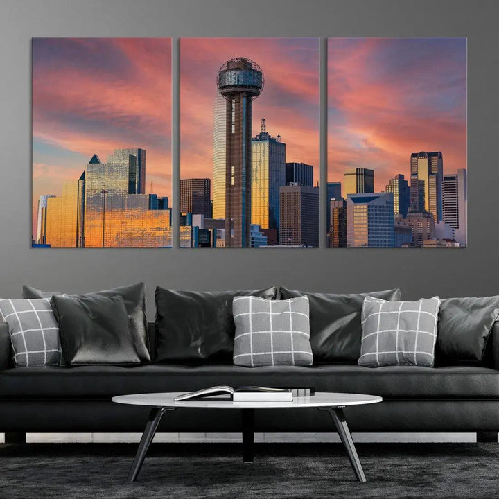 Dallas City Tower at Sunset Skyline Large Wall Art Canvas Print Wall Decor