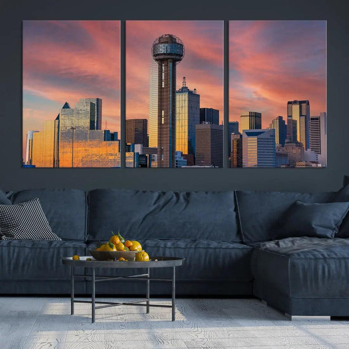 Dallas City Tower at Sunset Skyline Large Wall Art Canvas Print Wall Decor