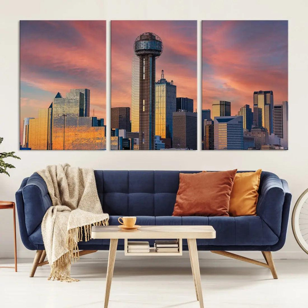 Dallas City Tower at Sunset Skyline Large Wall Art Canvas Print Wall Decor