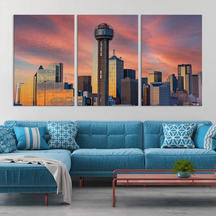 Dallas City Tower at Sunset Skyline Large Wall Art Canvas Print Wall Decor