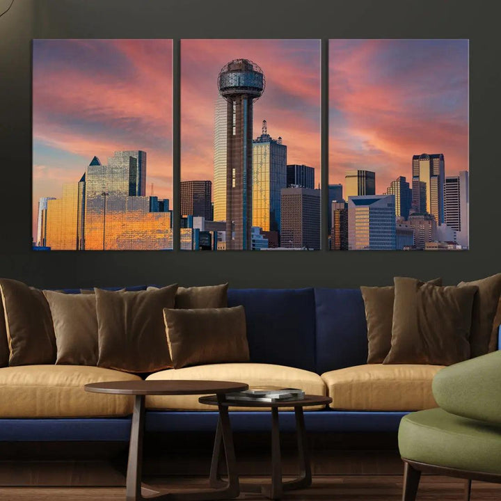 Dallas City Tower at Sunset Skyline Large Wall Art Canvas Print Wall Decor