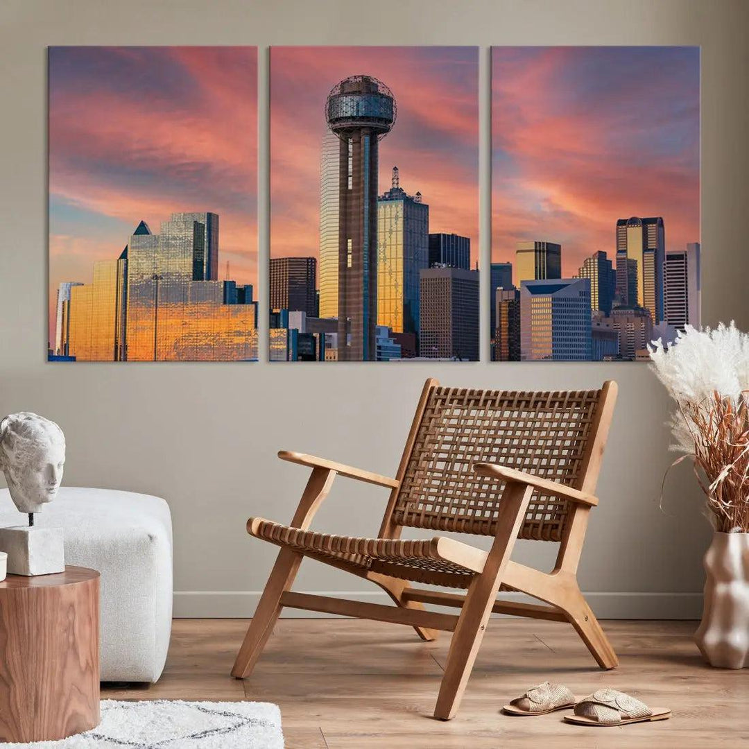 Dallas City Tower at Sunset Skyline Large Wall Art Canvas Print Wall Decor