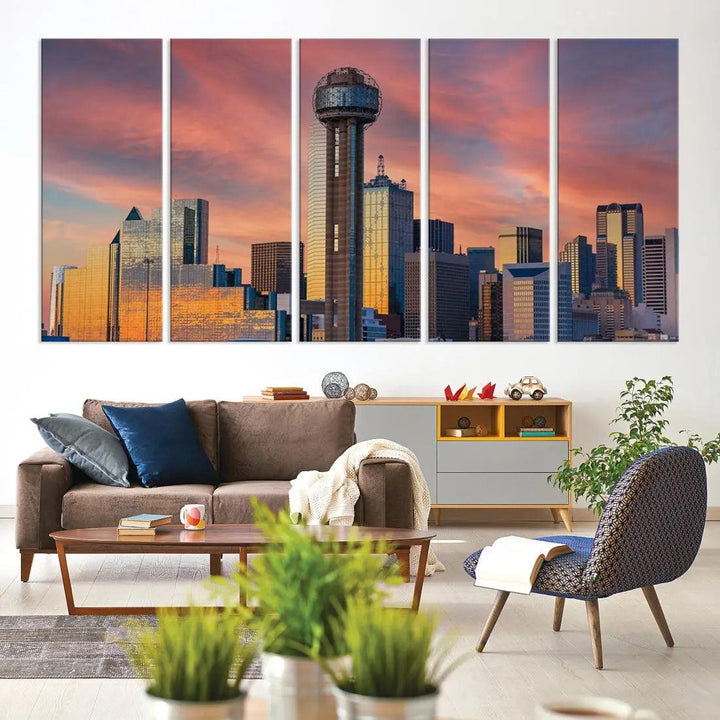 Dallas City Tower at Sunset Skyline Large Wall Art Canvas Print Wall Decor