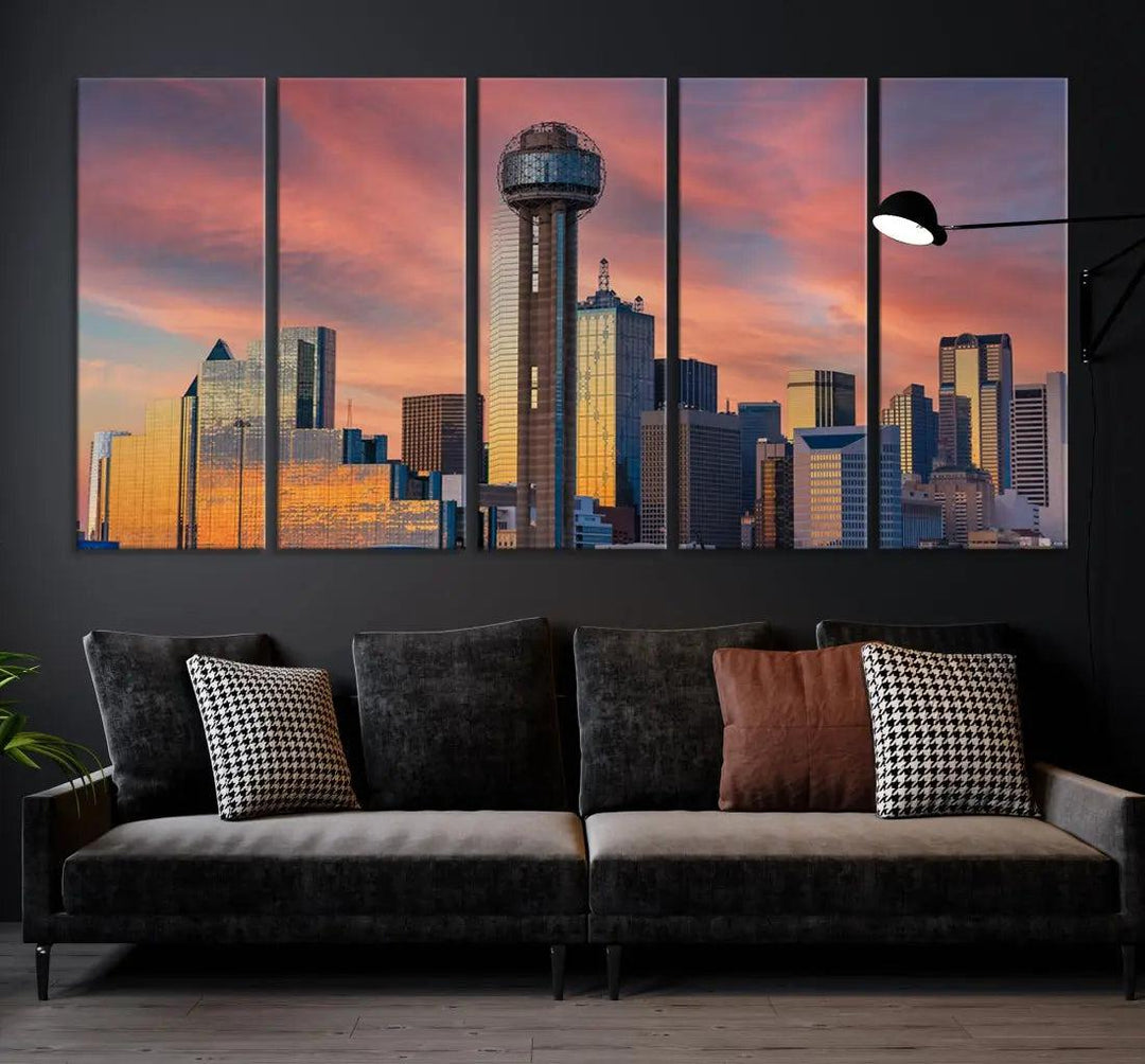 Dallas City Tower at Sunset Skyline Large Wall Art Canvas Print Wall Decor