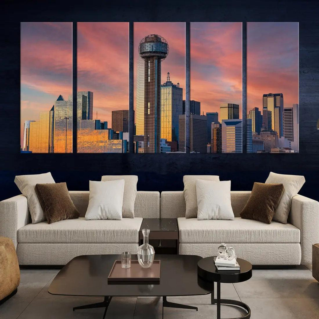 Dallas City Tower at Sunset Skyline Large Wall Art Canvas Print Wall Decor