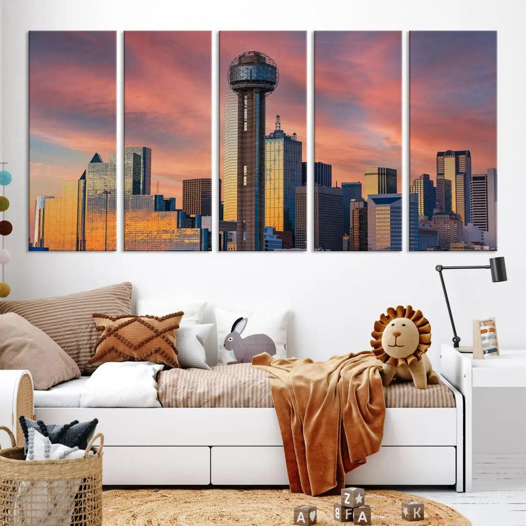 Dallas City Tower at Sunset Skyline Large Wall Art Canvas Print Wall Decor