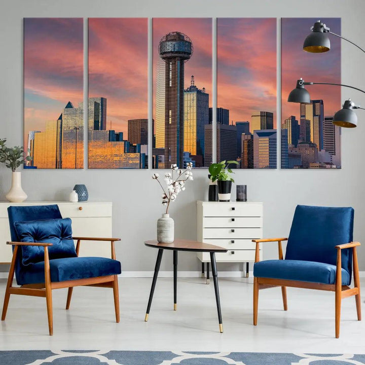 Dallas City Tower at Sunset Skyline Large Wall Art Canvas Print Wall Decor