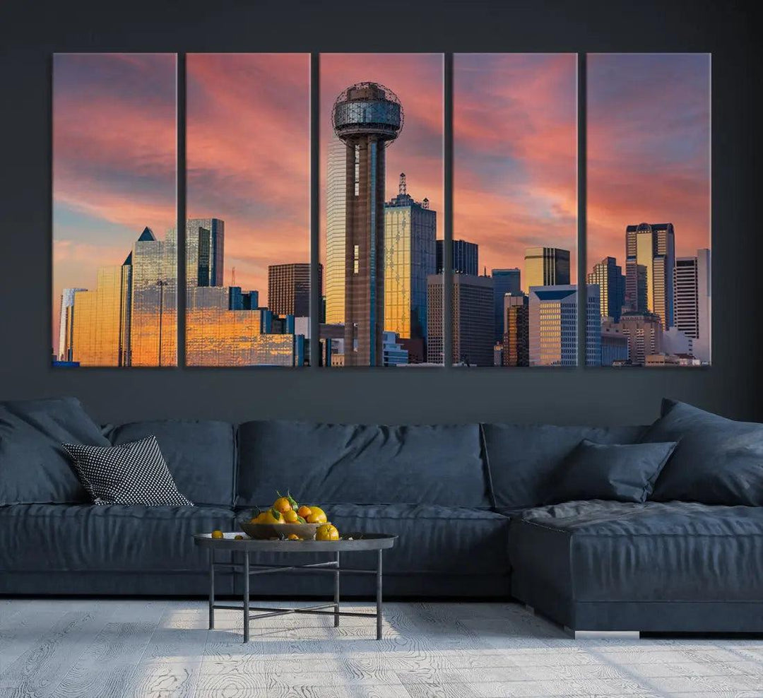 Dallas City Tower at Sunset Skyline Large Wall Art Canvas Print Wall Decor