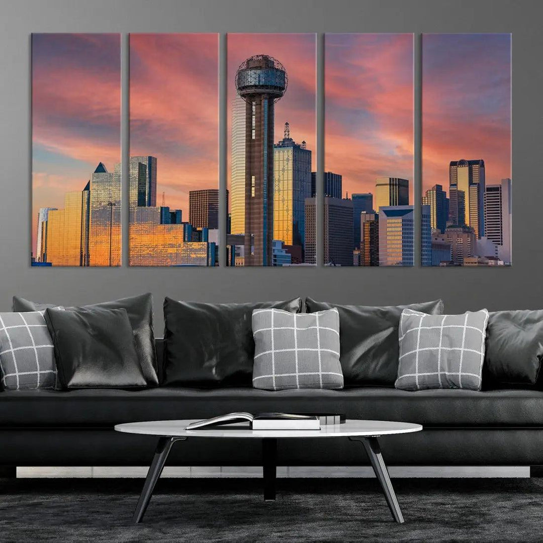 Dallas City Tower at Sunset Skyline Large Wall Art Canvas Print Wall Decor