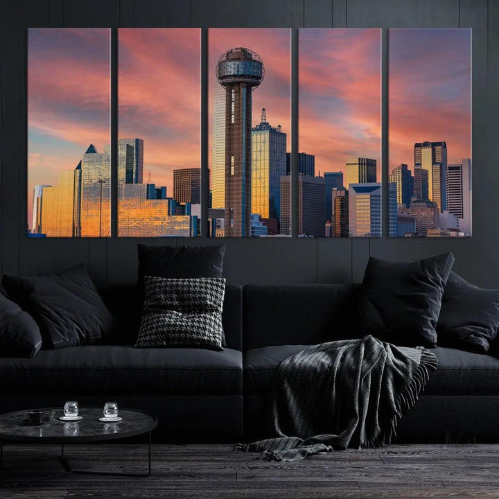 Dallas City Tower at Sunset Skyline Large Wall Art Canvas Print Wall Decor