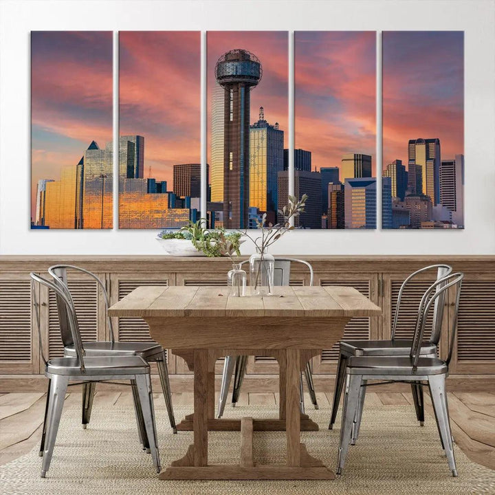 Dallas City Tower at Sunset Skyline Large Wall Art Canvas Print Wall Decor