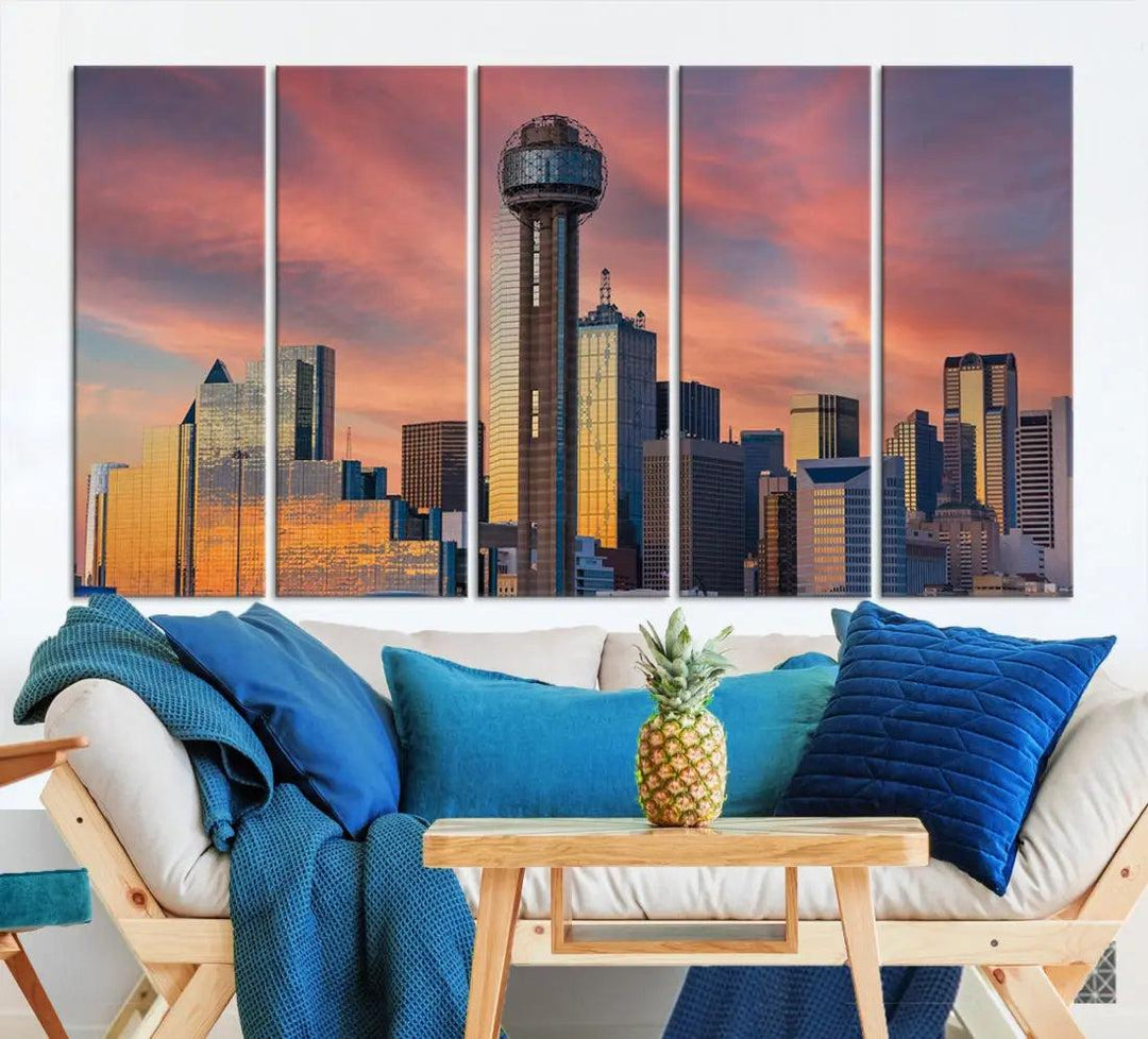 Dallas City Tower at Sunset Skyline Large Wall Art Canvas Print Wall Decor