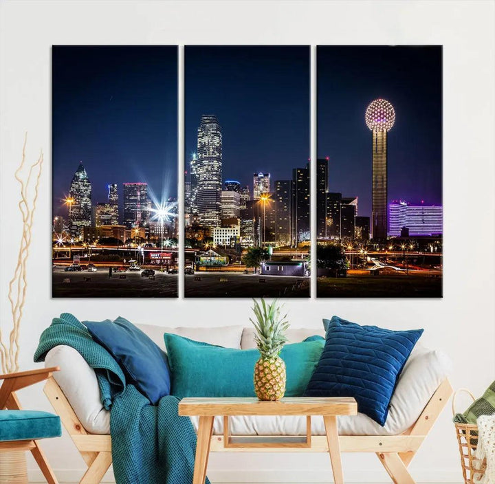 Dallas Downtown Cityscape Wall Art Night Skyline Canvas Print