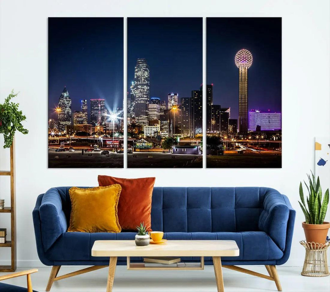 Dallas Downtown Cityscape Wall Art Night Skyline Canvas Print