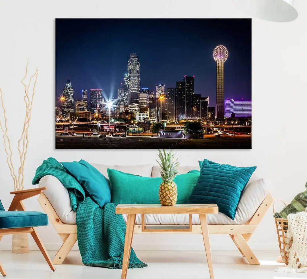 Dallas Downtown Cityscape Wall Art Night Skyline Canvas Print