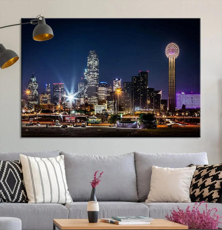 Dallas Downtown Cityscape Wall Art Night Skyline Canvas Print