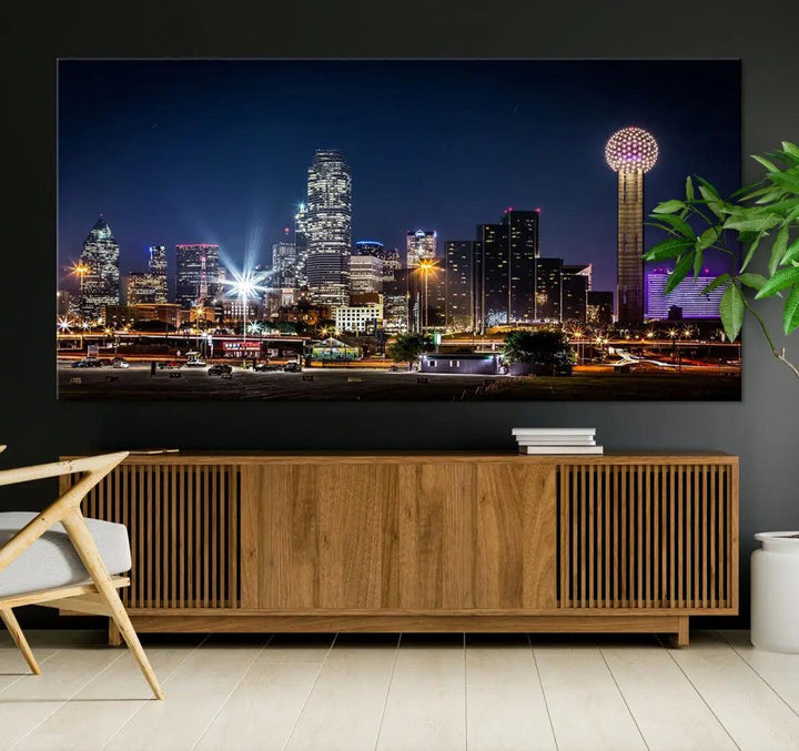 Dallas Downtown Cityscape Wall Art Night Skyline Canvas Print