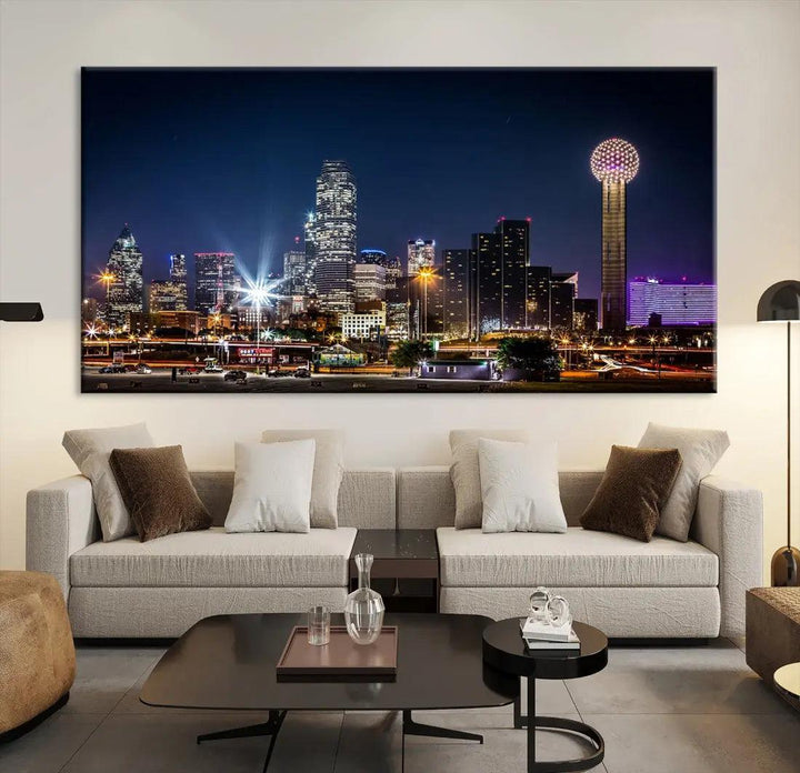 Dallas Downtown Cityscape Wall Art Night Skyline Canvas Print