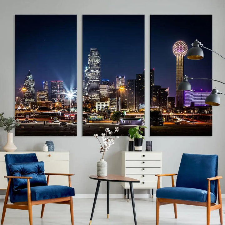 Dallas Downtown Cityscape Wall Art Night Skyline Canvas Print