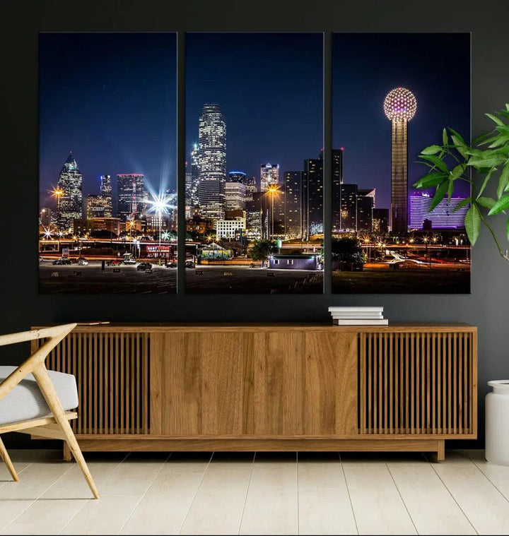 Dallas Downtown Cityscape Wall Art Night Skyline Canvas Print