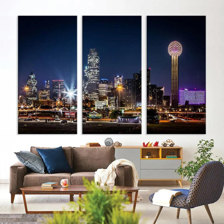 Dallas Downtown Cityscape Wall Art Night Skyline Canvas Print