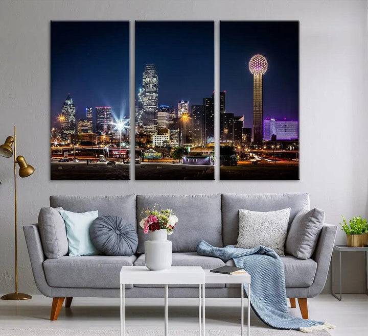 Dallas Downtown Cityscape Wall Art Night Skyline Canvas Print