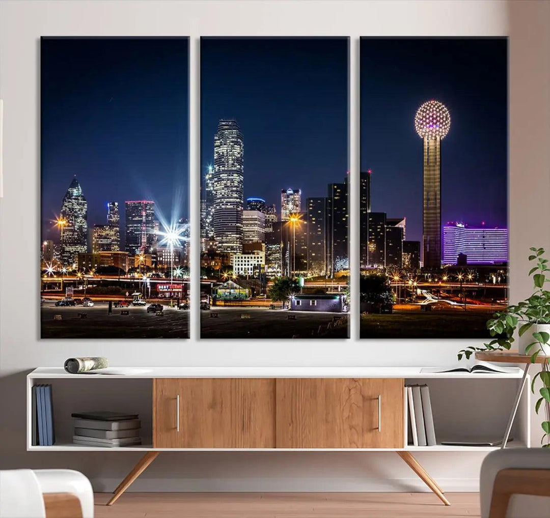 Dallas Downtown Cityscape Wall Art Night Skyline Canvas Print