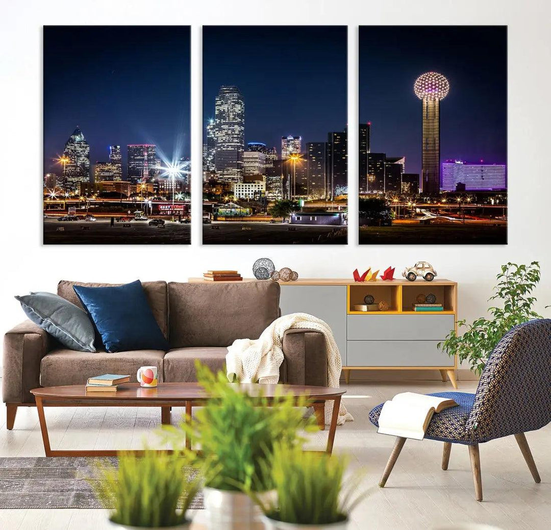 Dallas Downtown Cityscape Wall Art Night Skyline Canvas Print