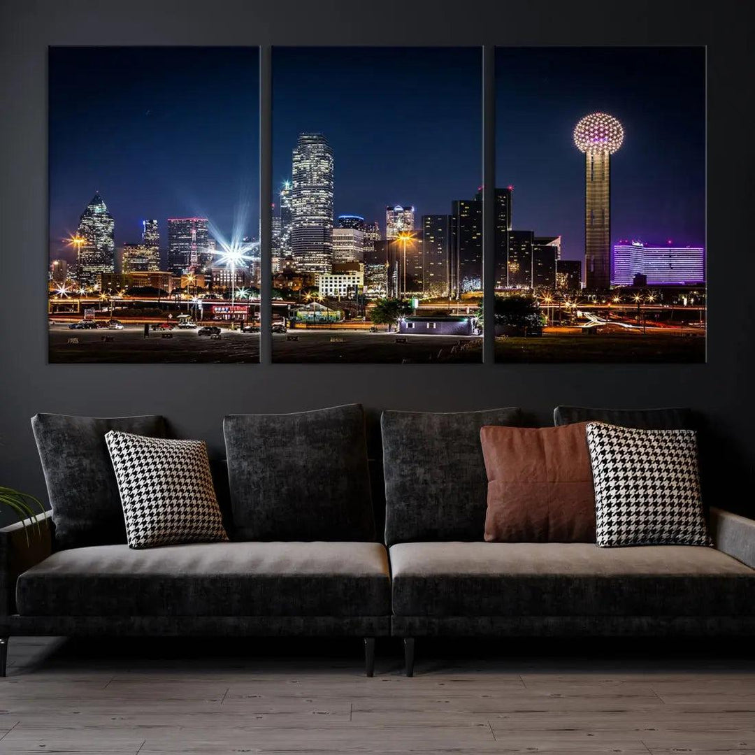 Dallas Downtown Cityscape Wall Art Night Skyline Canvas Print