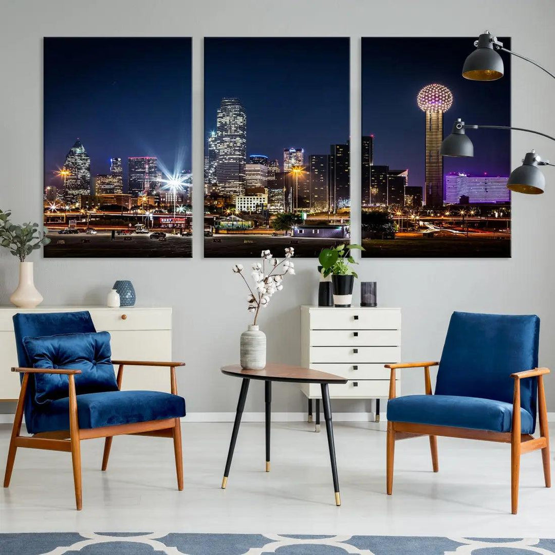 Dallas Downtown Cityscape Wall Art Night Skyline Canvas Print