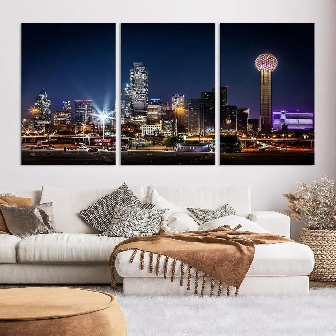 Dallas Downtown Cityscape Wall Art Night Skyline Canvas Print