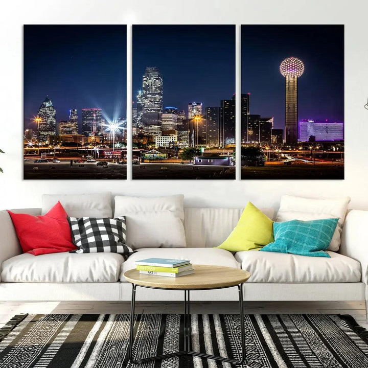 Dallas Downtown Cityscape Wall Art Night Skyline Canvas Print