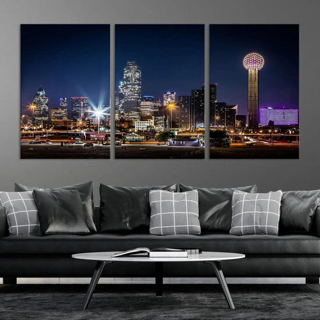 Dallas Downtown Cityscape Wall Art Night Skyline Canvas Print