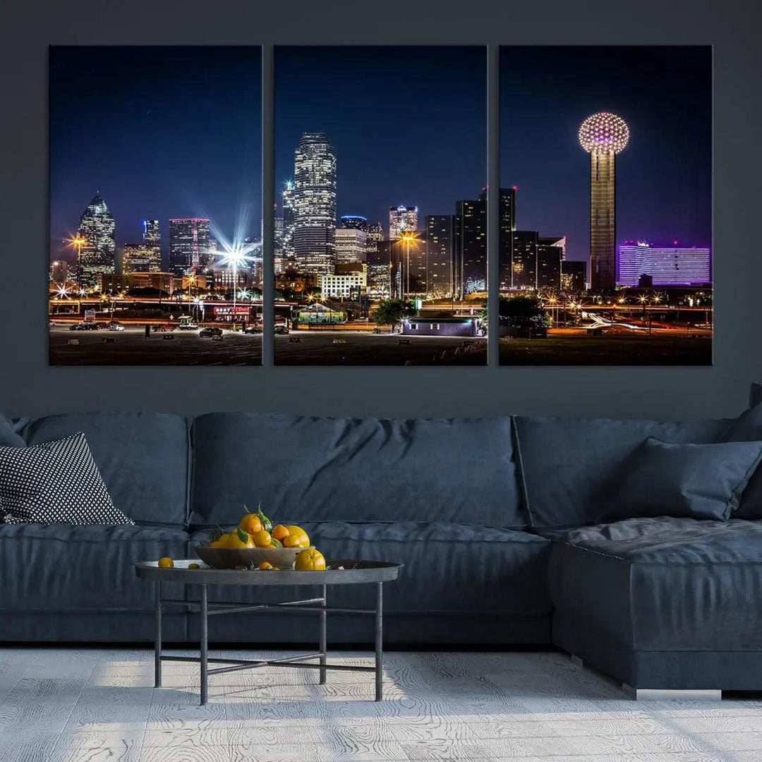 Dallas Downtown Cityscape Wall Art Night Skyline Canvas Print