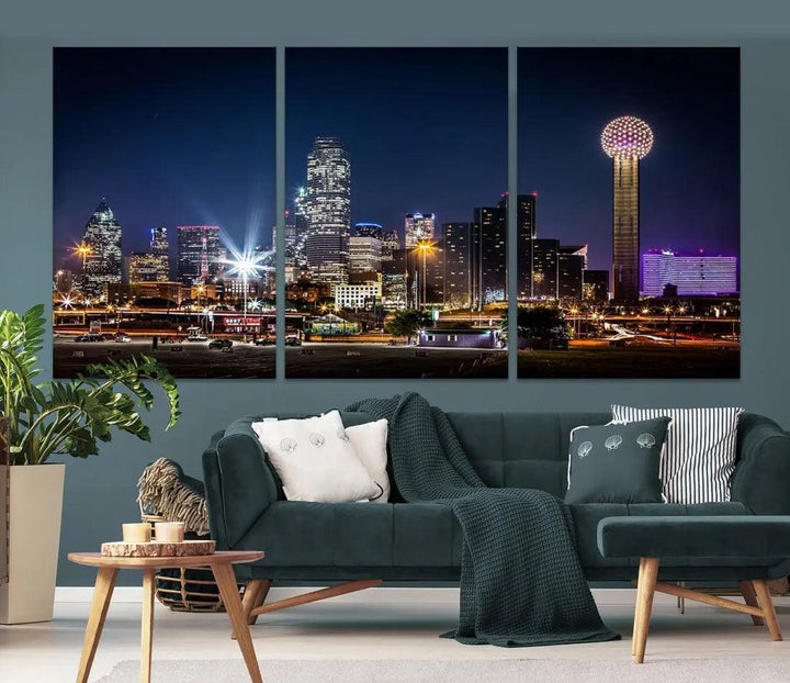 Dallas Downtown Cityscape Wall Art Night Skyline Canvas Print