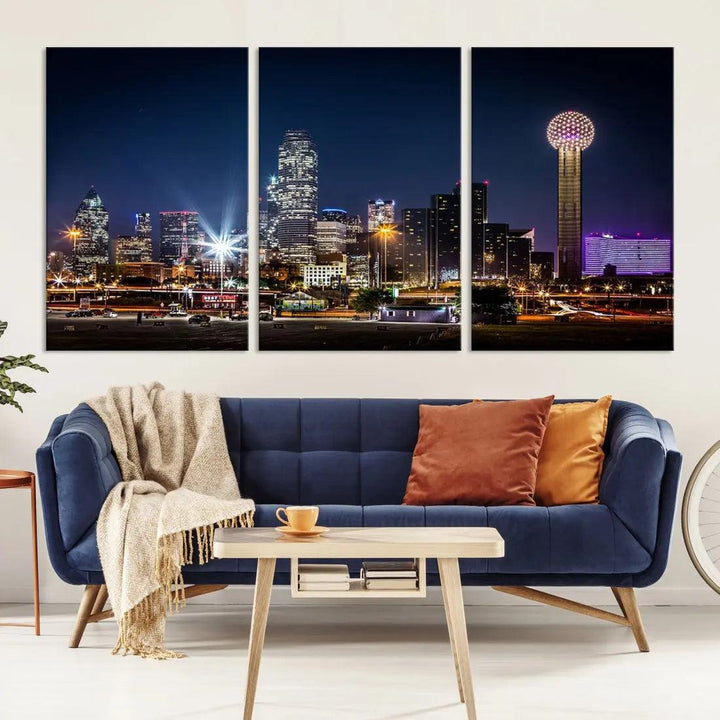 Dallas Downtown Cityscape Wall Art Night Skyline Canvas Print