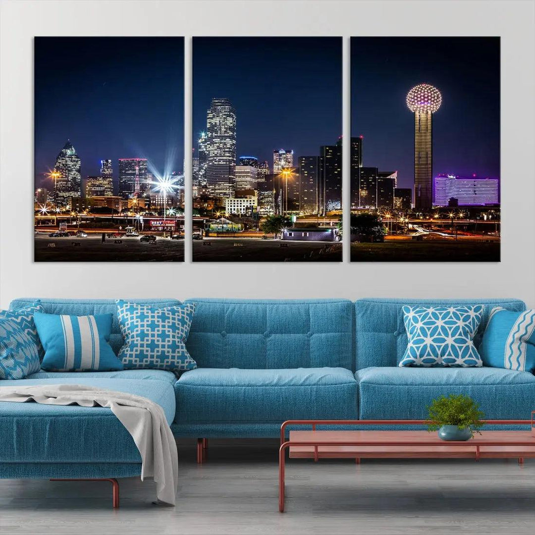 Dallas Downtown Cityscape Wall Art Night Skyline Canvas Print