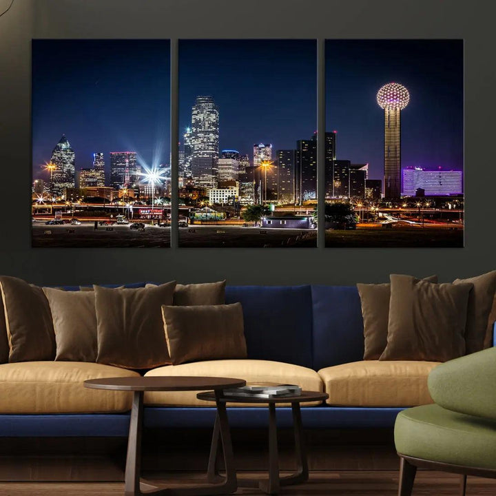 Dallas Downtown Cityscape Wall Art Night Skyline Canvas Print