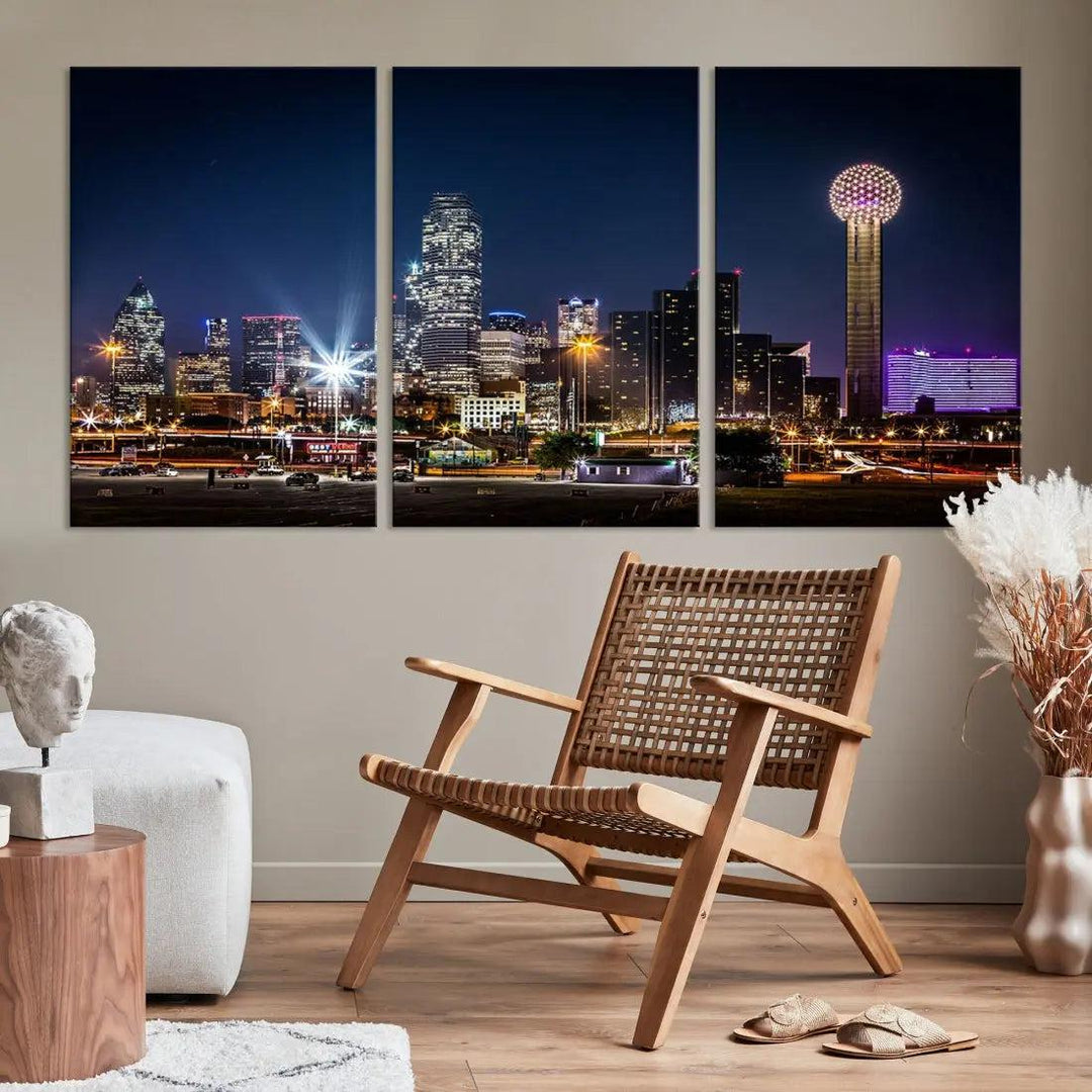 Dallas Downtown Cityscape Wall Art Night Skyline Canvas Print