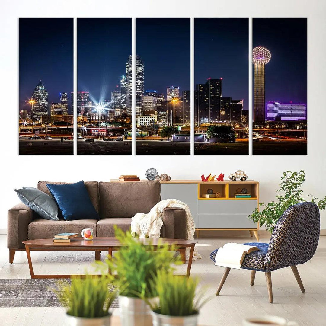 Dallas Downtown Cityscape Wall Art Night Skyline Canvas Print