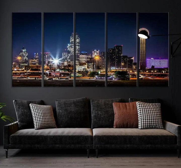 Dallas Downtown Cityscape Wall Art Night Skyline Canvas Print