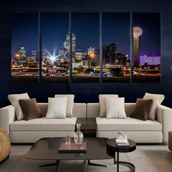 Dallas Downtown Cityscape Wall Art Night Skyline Canvas Print