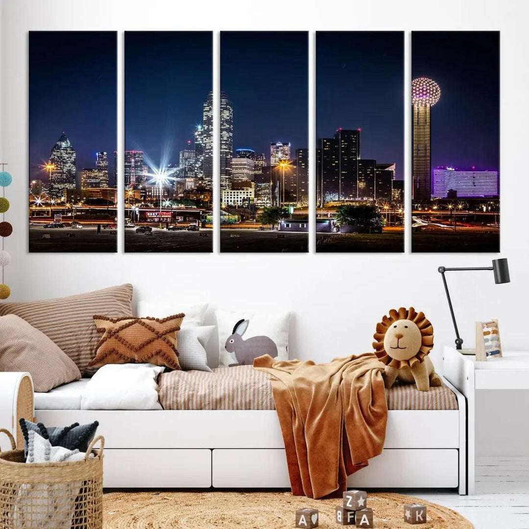 Dallas Downtown Cityscape Wall Art Night Skyline Canvas Print