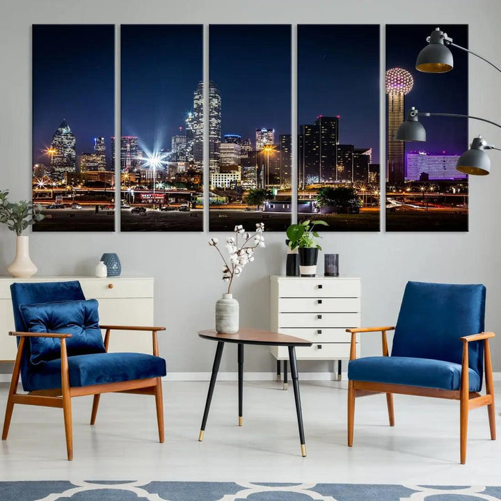 Dallas Downtown Cityscape Wall Art Night Skyline Canvas Print