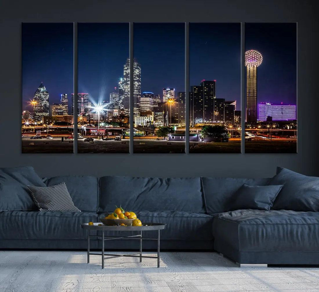 Dallas Downtown Cityscape Wall Art Night Skyline Canvas Print