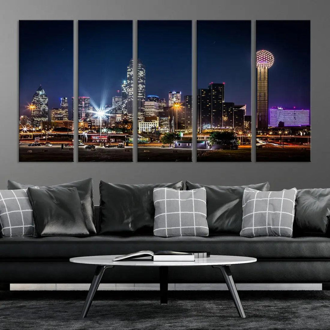 Dallas Downtown Cityscape Wall Art Night Skyline Canvas Print